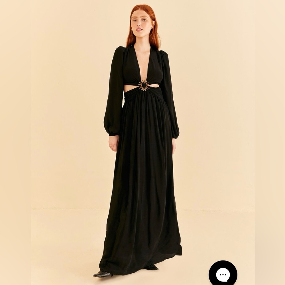 FarmRio Black Cut Out Long Sleeve Maxi Dress